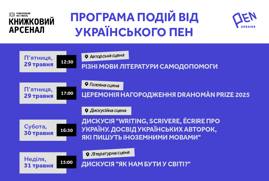 XIV Книжковий Арсенал: програма подій від Українського ПЕН
